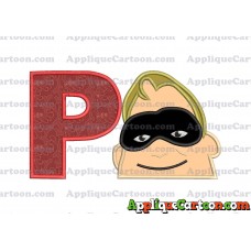 Bob Parr Incredibles Head Applique Embroidery Design With Alphabet P