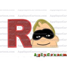 Bob Parr Incredibles Head Applique Embroidery Design With Alphabet R