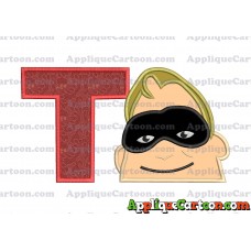 Bob Parr Incredibles Head Applique Embroidery Design With Alphabet T