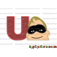 Bob Parr Incredibles Head Applique Embroidery Design With Alphabet U
