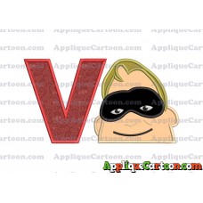Bob Parr Incredibles Head Applique Embroidery Design With Alphabet V