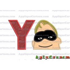 Bob Parr Incredibles Head Applique Embroidery Design With Alphabet Y