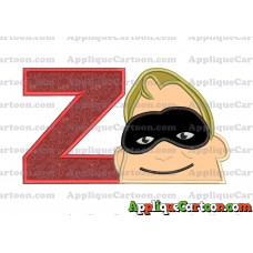 Bob Parr Incredibles Head Applique Embroidery Design With Alphabet Z