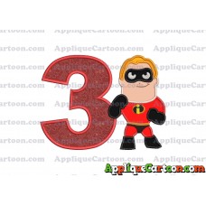 Bob Parr The Incredibles Applique Embroidery Design Birthday Number 3