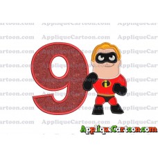 Bob Parr The Incredibles Applique Embroidery Design Birthday Number 9