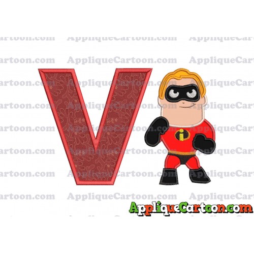 Bob Parr The Incredibles Applique Embroidery Design With Alphabet V