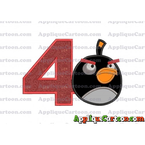Bomb Angry Birds Applique Embroidery Design Birthday Number 4