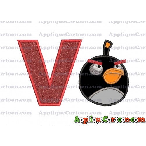 Bomb Angry Birds Applique Embroidery Design With Alphabet V