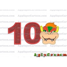 Bowser Head Super Mario Applique Embroidery Design Birthday Number 10