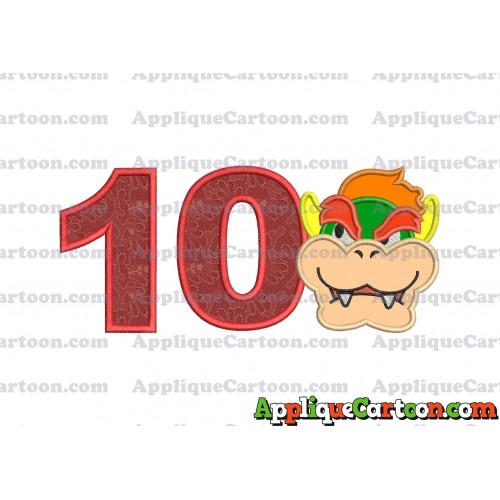 Bowser Head Super Mario Applique Embroidery Design Birthday Number 10