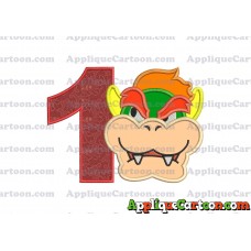 Bowser Head Super Mario Applique Embroidery Design Birthday Number 1