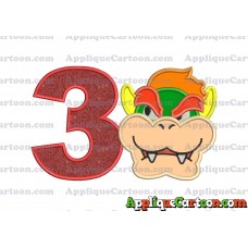 Bowser Head Super Mario Applique Embroidery Design Birthday Number 3