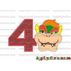 Bowser Head Super Mario Applique Embroidery Design Birthday Number 4