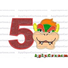 Bowser Head Super Mario Applique Embroidery Design Birthday Number 5