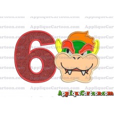 Bowser Head Super Mario Applique Embroidery Design Birthday Number 6