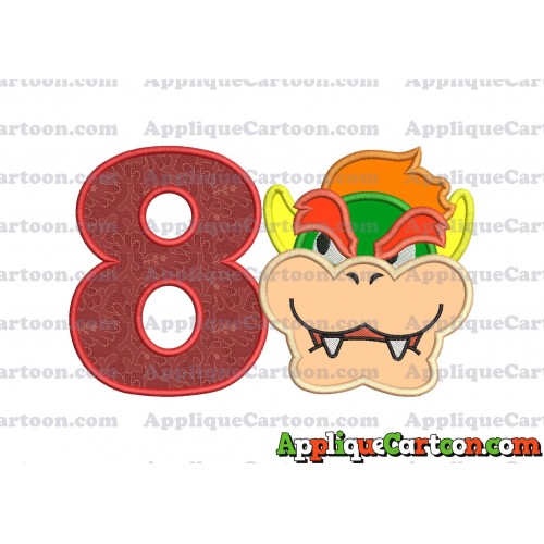 Bowser Head Super Mario Applique Embroidery Design Birthday Number 8