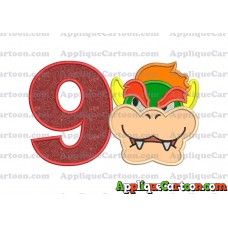 Bowser Head Super Mario Applique Embroidery Design Birthday Number 9