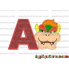 Bowser Head Super Mario Applique Embroidery Design With Alphabet A