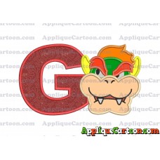 Bowser Head Super Mario Applique Embroidery Design With Alphabet G