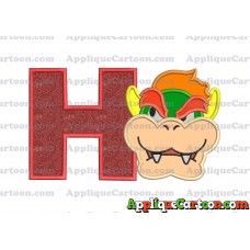 Bowser Head Super Mario Applique Embroidery Design With Alphabet H