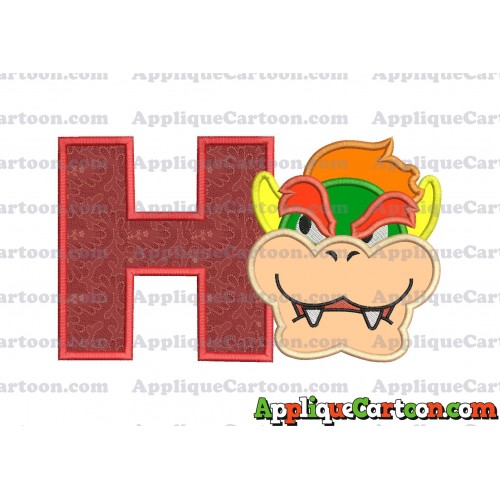 Bowser Head Super Mario Applique Embroidery Design With Alphabet H