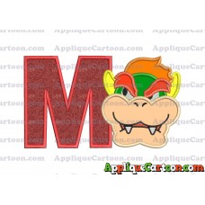 Bowser Head Super Mario Applique Embroidery Design With Alphabet M