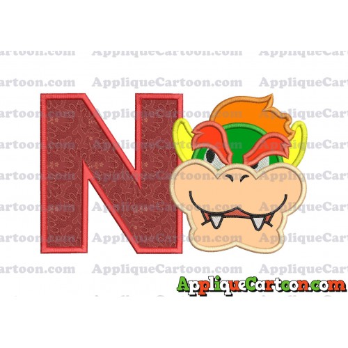 Bowser Head Super Mario Applique Embroidery Design With Alphabet N