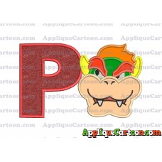 Bowser Head Super Mario Applique Embroidery Design With Alphabet P