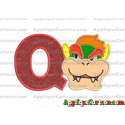 Bowser Head Super Mario Applique Embroidery Design With Alphabet Q