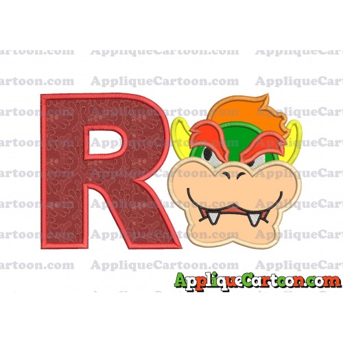 Bowser Head Super Mario Applique Embroidery Design With Alphabet R
