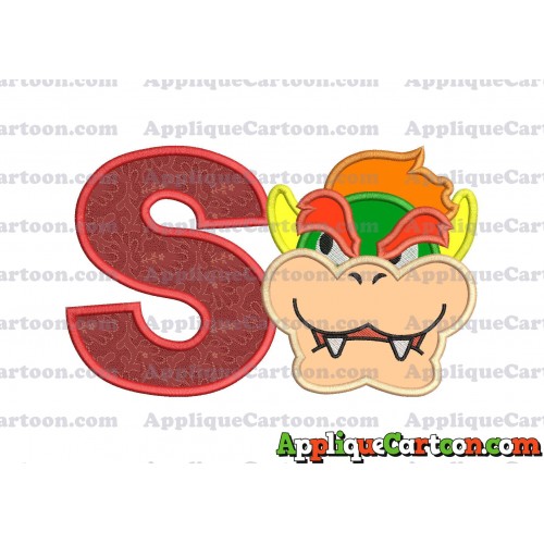Bowser Head Super Mario Applique Embroidery Design With Alphabet S