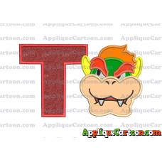 Bowser Head Super Mario Applique Embroidery Design With Alphabet T