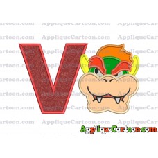 Bowser Head Super Mario Applique Embroidery Design With Alphabet V
