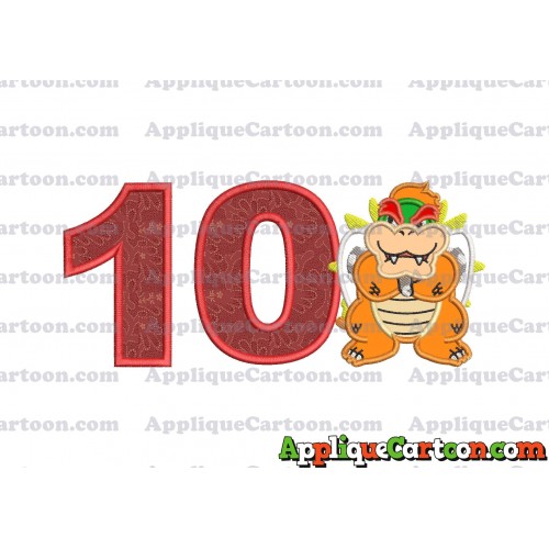 Bowser Super Mario Applique 01 Embroidery Design Birthday Number 10