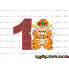 Bowser Super Mario Applique 01 Embroidery Design Birthday Number 1