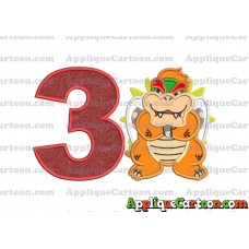 Bowser Super Mario Applique 01 Embroidery Design Birthday Number 3
