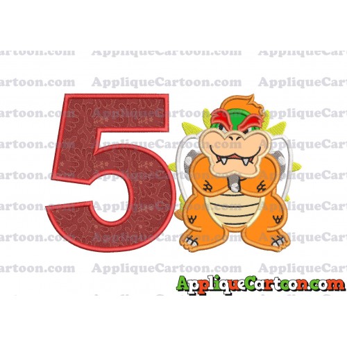 Bowser Super Mario Applique 01 Embroidery Design Birthday Number 5