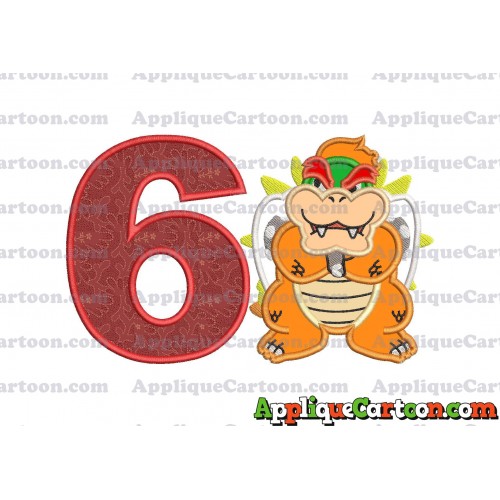 Bowser Super Mario Applique 01 Embroidery Design Birthday Number 6