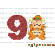 Bowser Super Mario Applique 01 Embroidery Design Birthday Number 9