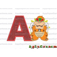 Bowser Super Mario Applique 01 Embroidery Design With Alphabet A