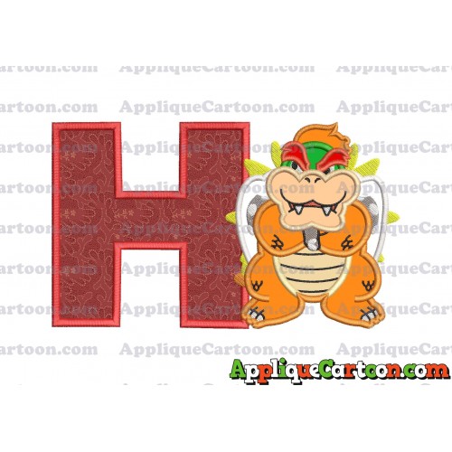 Bowser Super Mario Applique 01 Embroidery Design With Alphabet H