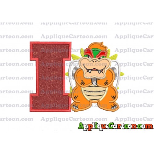 Bowser Super Mario Applique 01 Embroidery Design With Alphabet I