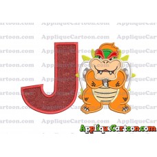 Bowser Super Mario Applique 01 Embroidery Design With Alphabet J