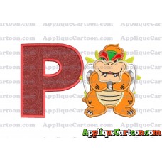 Bowser Super Mario Applique 01 Embroidery Design With Alphabet P