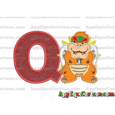 Bowser Super Mario Applique 01 Embroidery Design With Alphabet Q