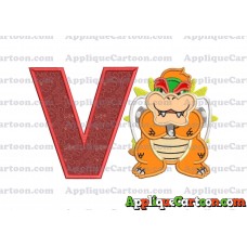 Bowser Super Mario Applique 01 Embroidery Design With Alphabet V