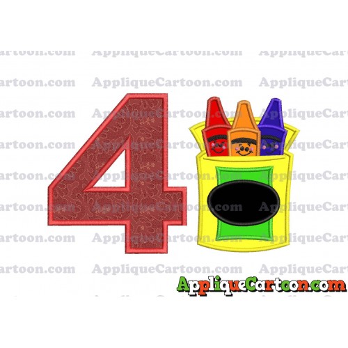 Box of Crayons Applique Embroidery Design Birthday Number 4