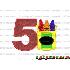Box of Crayons Applique Embroidery Design Birthday Number 5