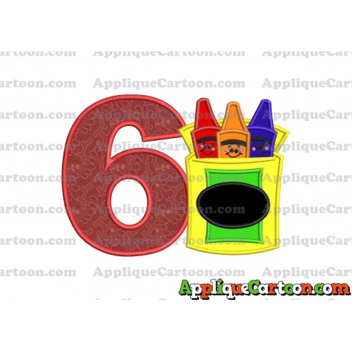 Box of Crayons Applique Embroidery Design Birthday Number 6