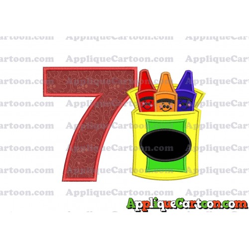Box of Crayons Applique Embroidery Design Birthday Number 7